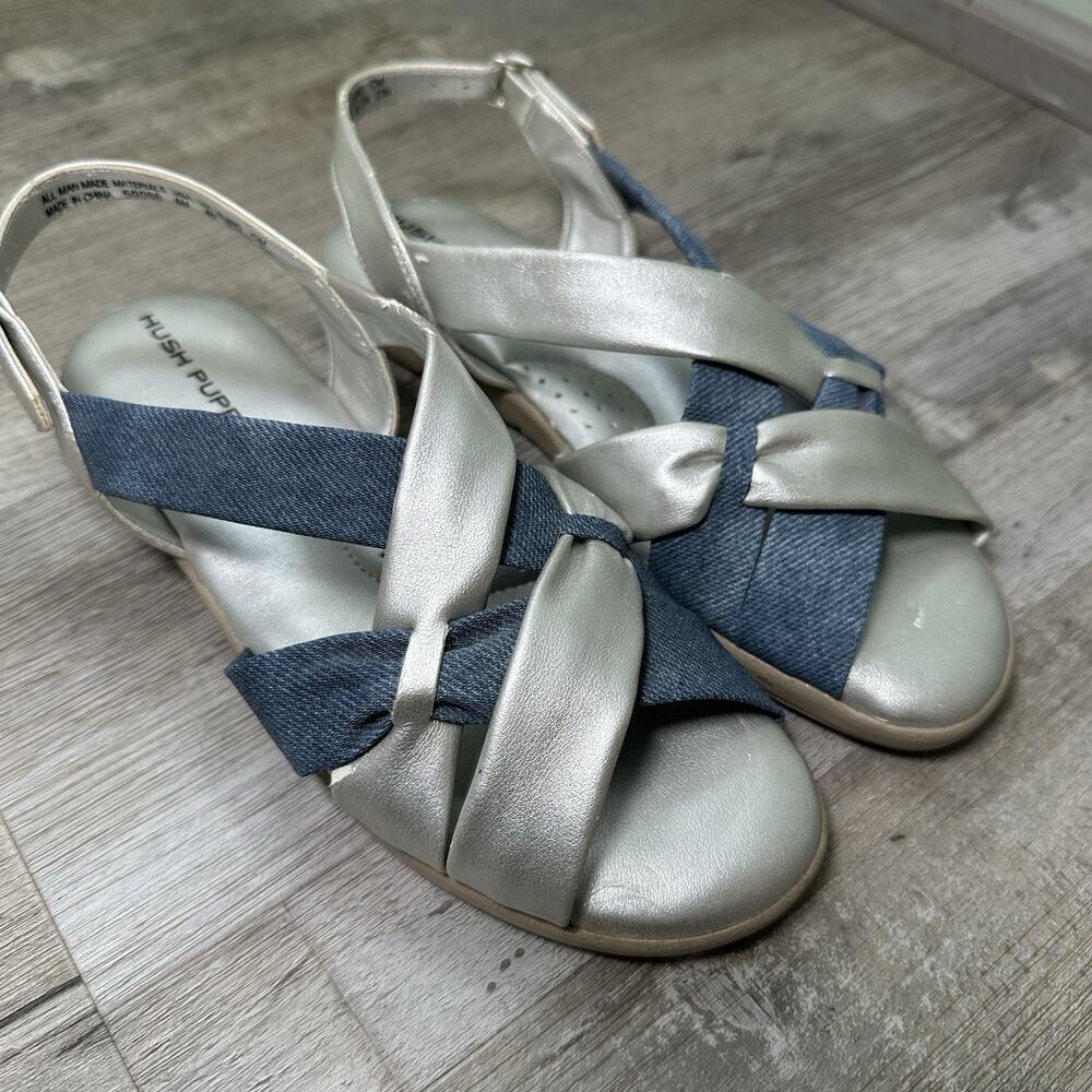 Hush Puppies Silver Blue Strappy Knotted Buckle Sandals Women's Casual 6